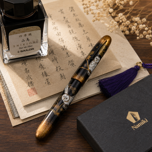 Namiki No. 50 Owl Maki-e Fountain Pen | Togidashi Taka Maki-e & Quail Eggshell Inlay