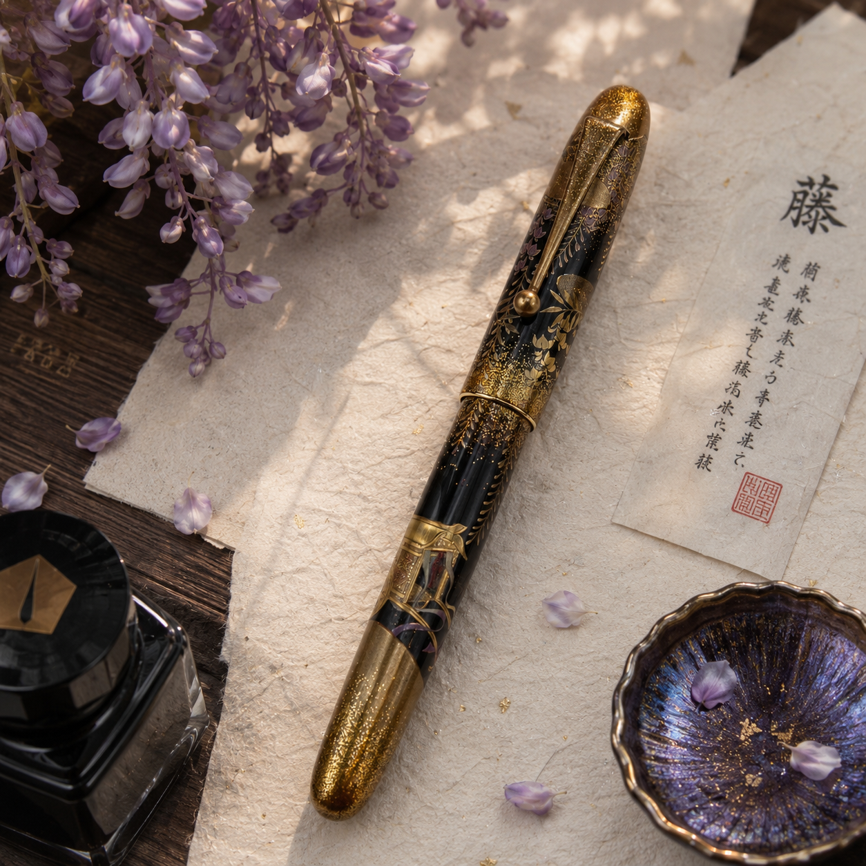 Namiki No. 20 Maki-e Fountain Pen — Court Carriage in Wisteria