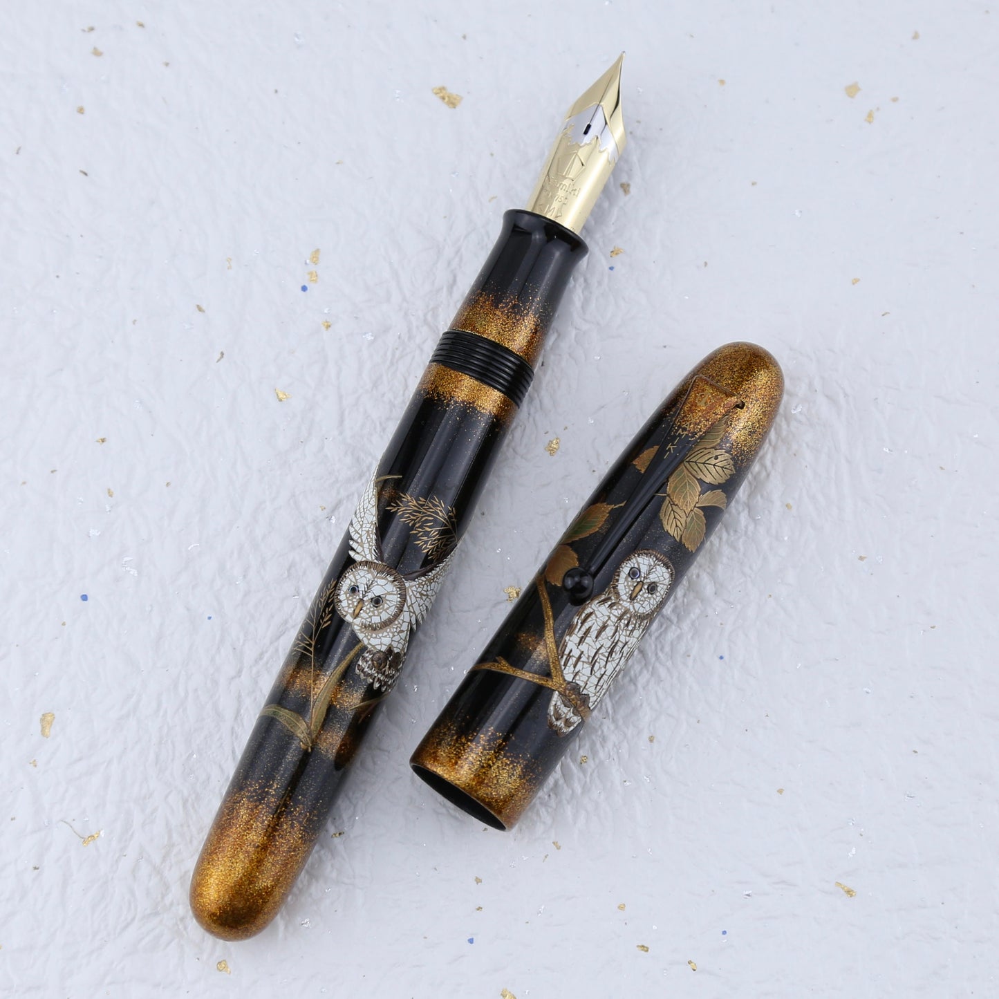 Namiki No. 50 Owl Maki-e Fountain Pen | Togidashi Taka Maki-e & Quail Eggshell Inlay
