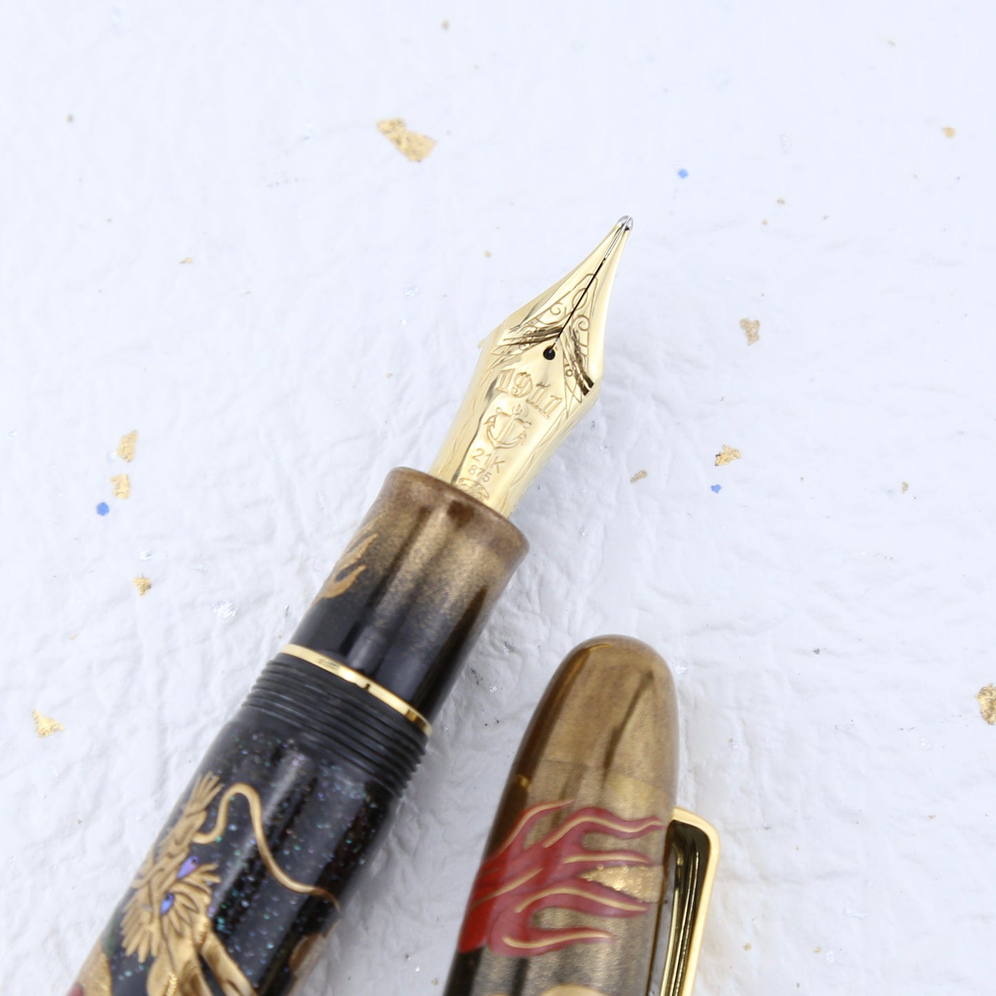 Sailor Maki-e Twin Dragons and Flaming Pearl Fountain Pen